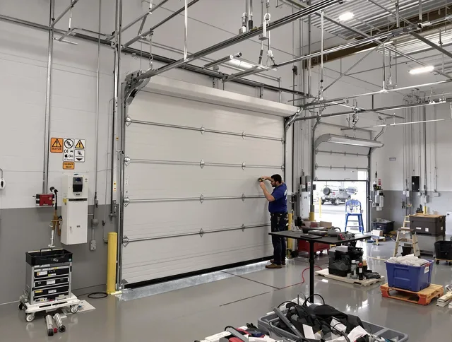 Commercial garage door repair being performed by St. Petersburg Garage Door Repair expert in St. Petersburg
